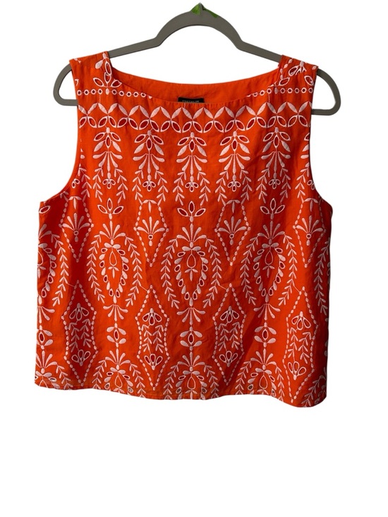 Ann Taylor Tops - Ann Taylor Embroidered Orange Boho Sleeveless Cotton Top Size Medium NWT
